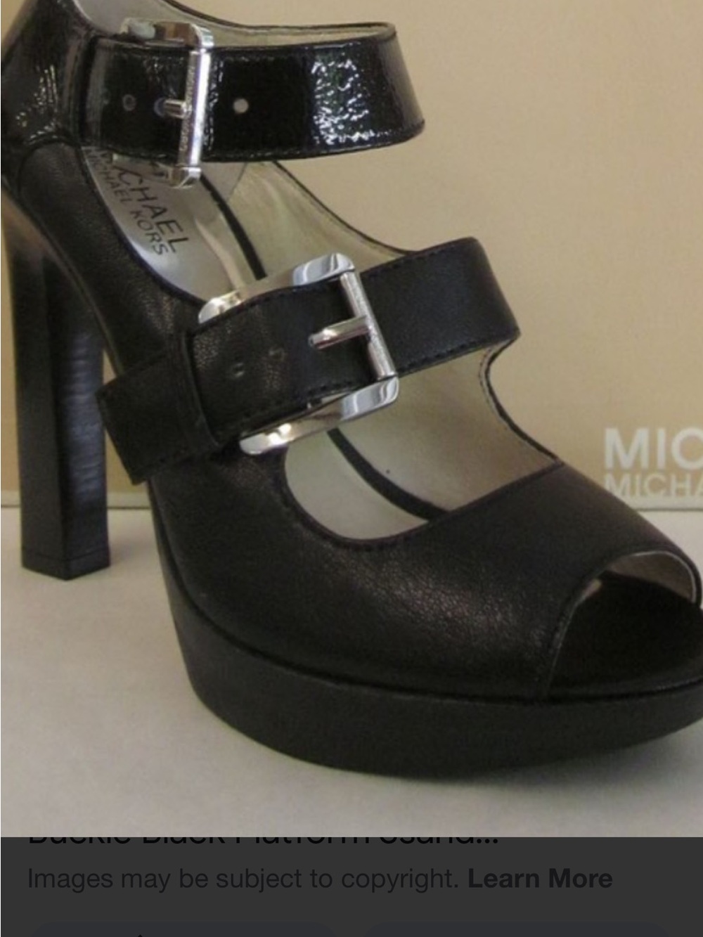 Michael Kors Black Leather Double-Buckle Platform Heels